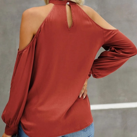 Boho Navy Blue Cut out Cold Shoulder Blouse - Picture 9 of 9